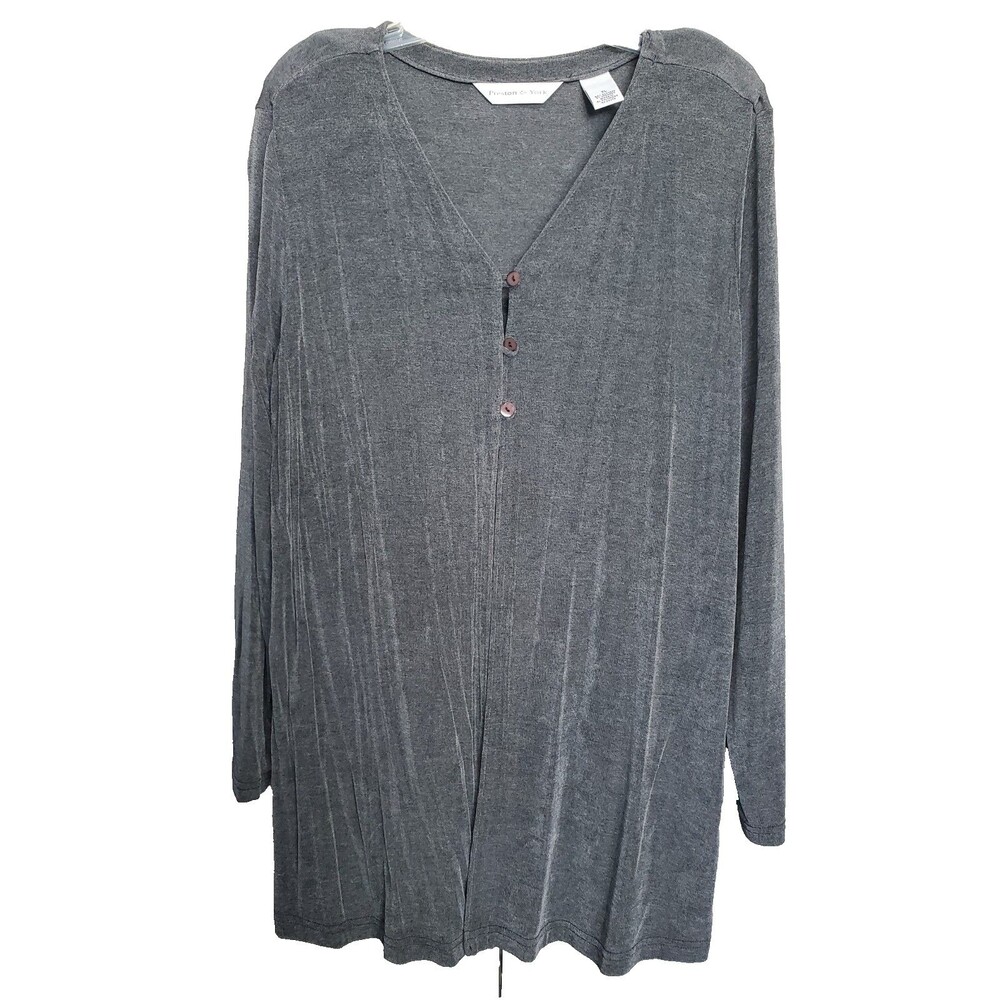 Preston & York Gray Slinky Knit Longline 3-Button Long Sleeve Cardigan Size XL